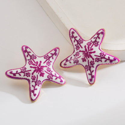 Marine Starfish Enamel Earrings Trendy Beach Vacation Style