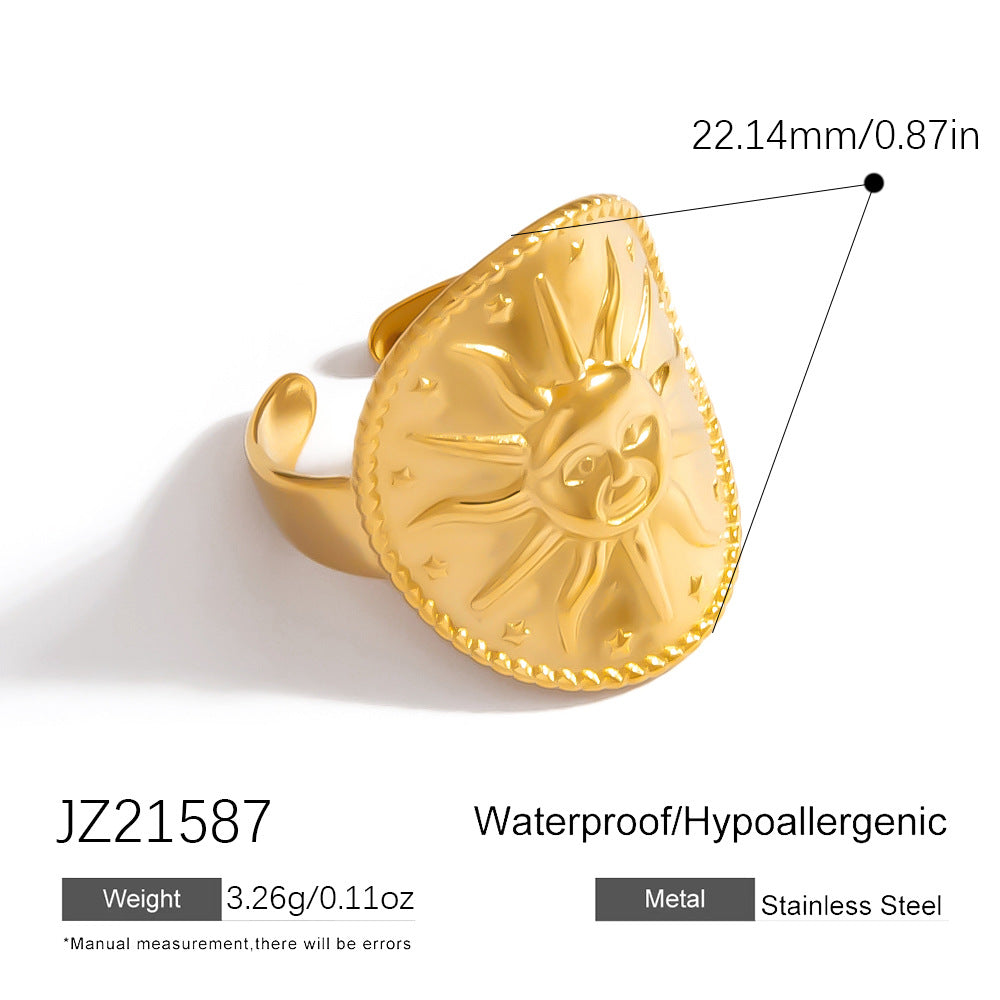 Floral Stainless Steel Ring With Natural Stone Inlay