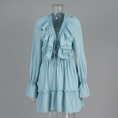 V-Neck Flare Sleeve Chiffon Dress Casual Elegant Short Dress
