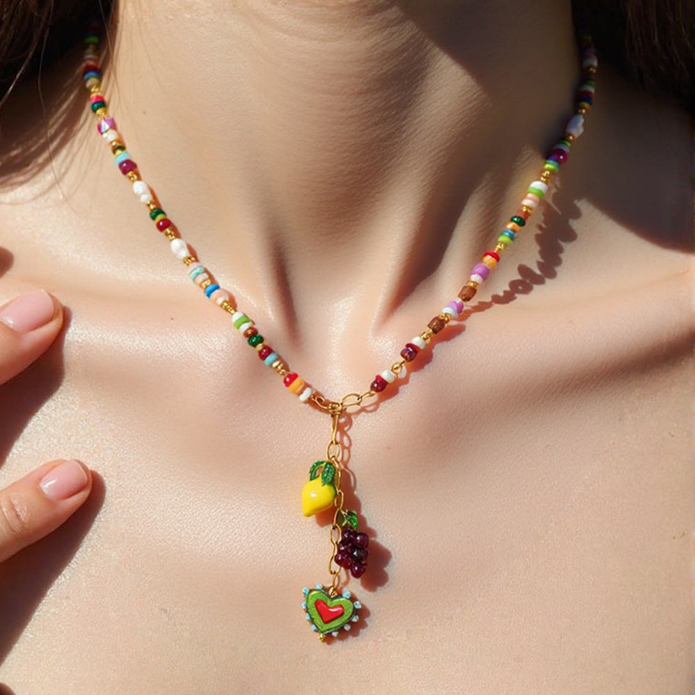 Colorful Geometric Resin Pendant Necklace Stainless Steel Fashion