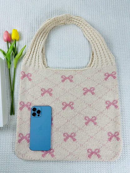 Bows Print LargeÂ Capacity Knit Shoulder Bag