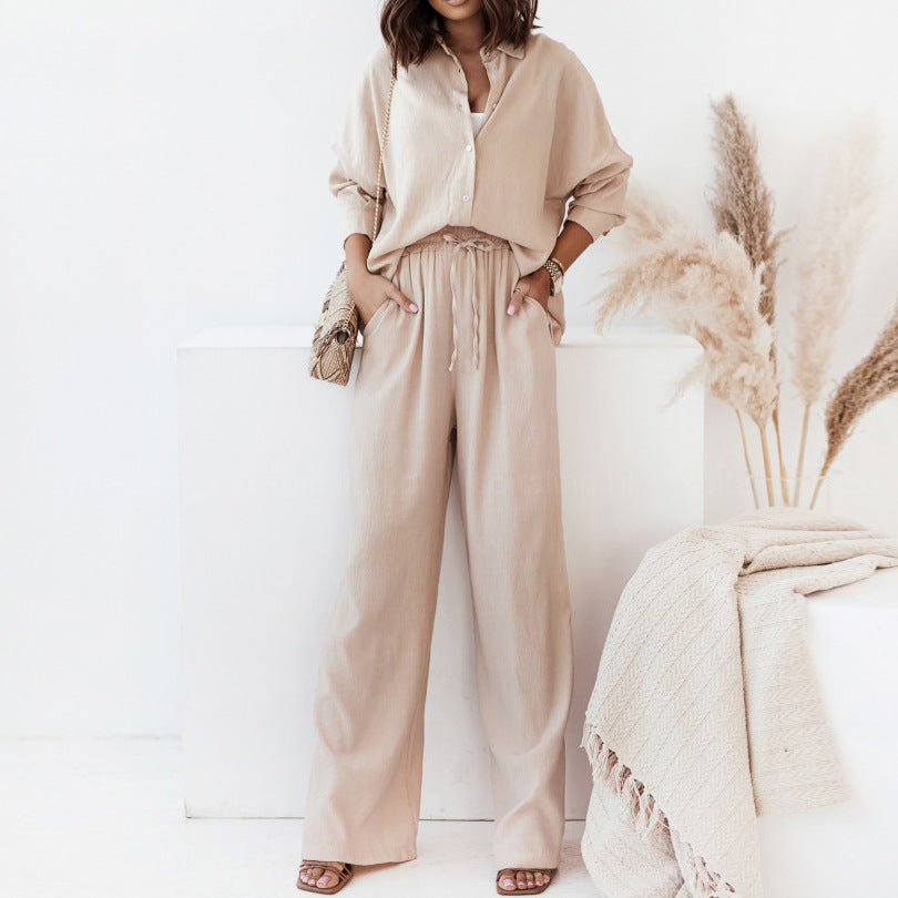Women's Two-Piece Set High-Waisted Trousers Casual Stylish