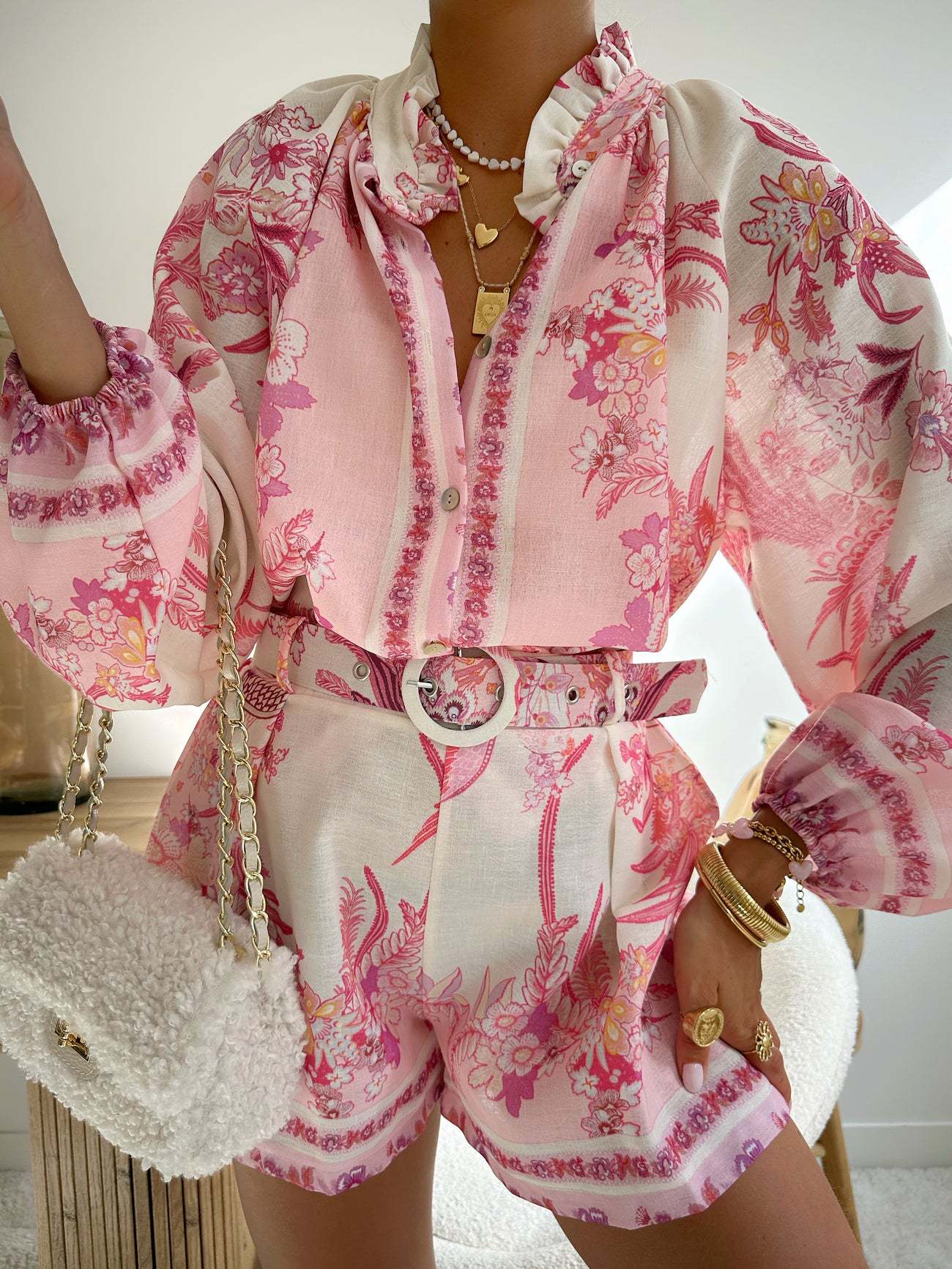 Stylish Linen High-Waisted Shorts And Shirt Set