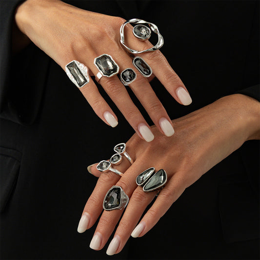 Geometric Acrylic Diamond Ring Set Trendy Fashion Rings