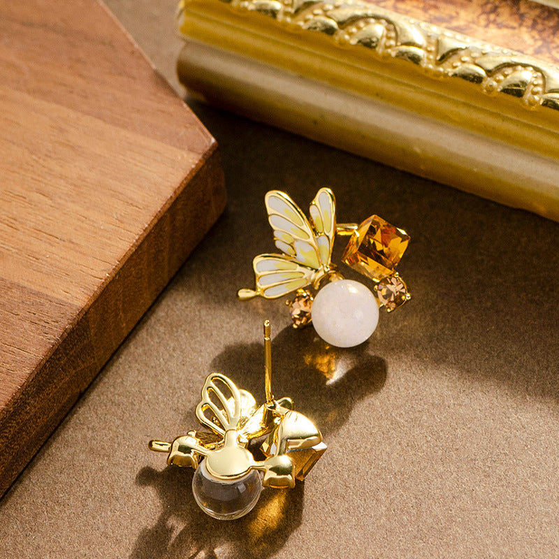 Sweet Crystal Butterfly Floral Earrings For Women