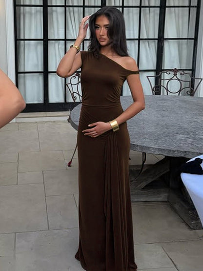 Elegant Asymmetrical Neck Sleeveless Midi Dress