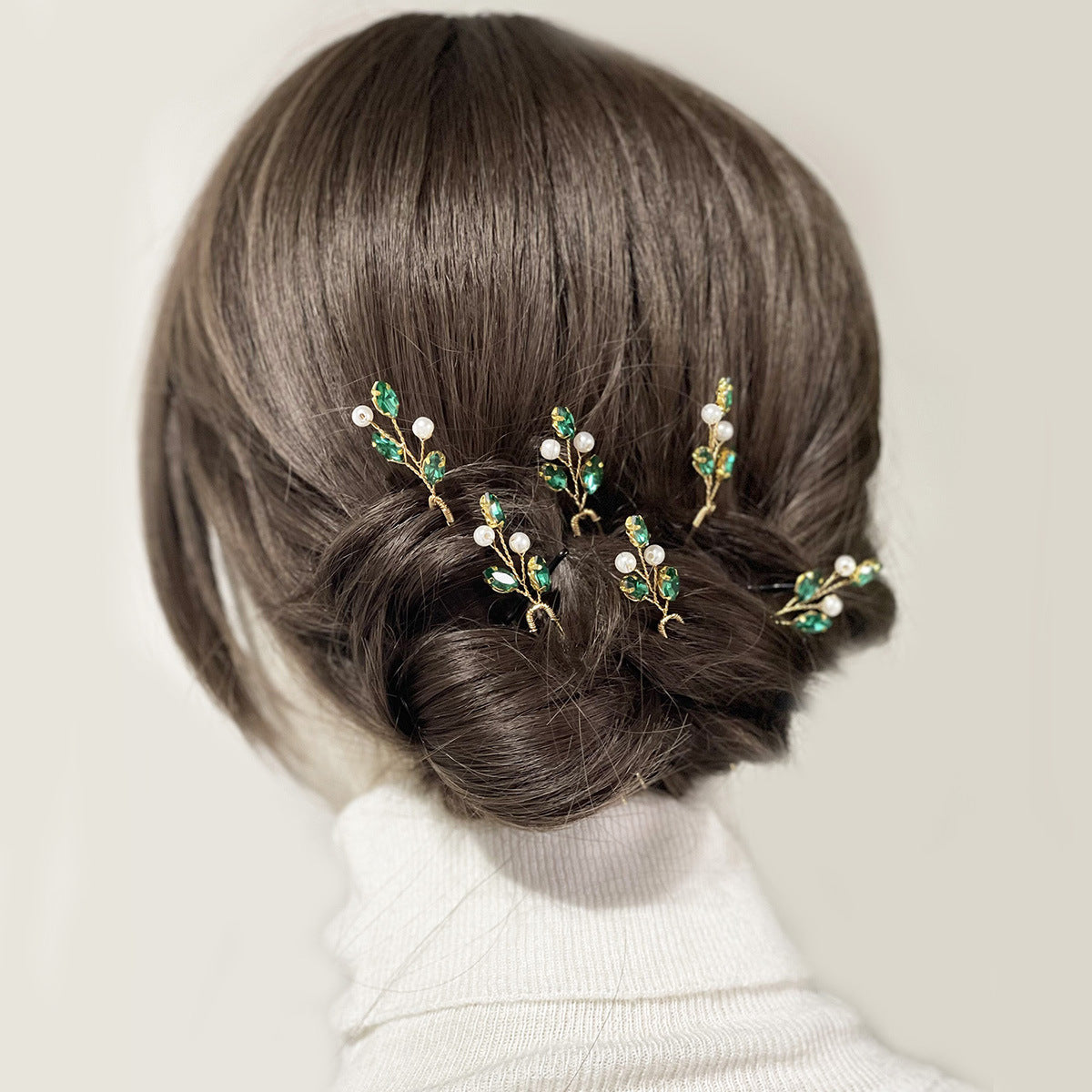 Emerald U-Shaped Hair Pins Set of 6 - Elegant Hair Accessories