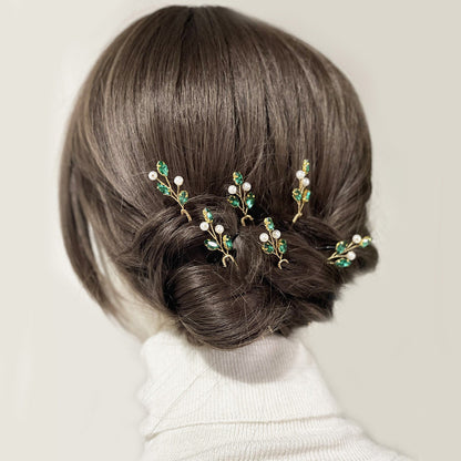 Emerald U-Shaped Hair Pins Set of 6 - Elegant Hair Accessories