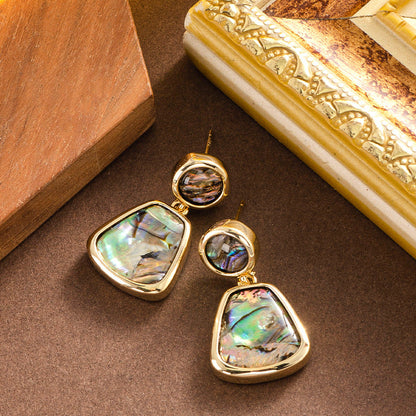 French Minimalist Natural Abalone Shell Inlaid Silver Needle Earrings