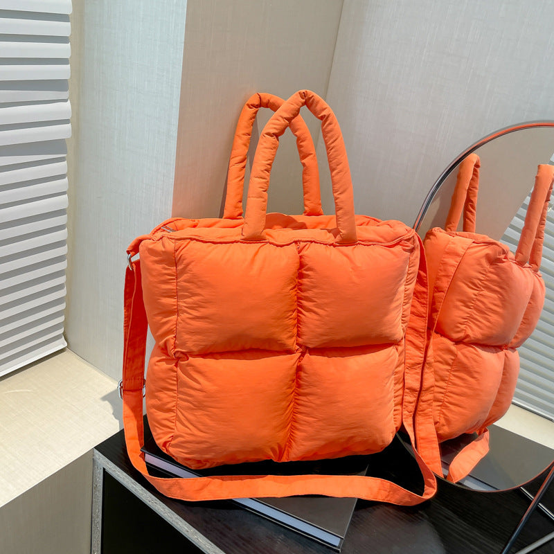 Soft Quilted Nylon Tote Bag Stylish Casual Handbag