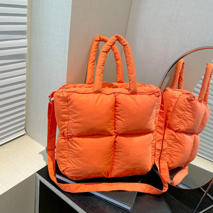 Soft Quilted Nylon Tote Bag Stylish Casual Handbag