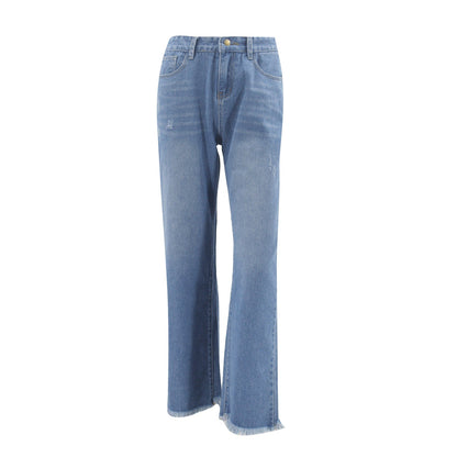 Distressed Denim Pants High Waist Jeans