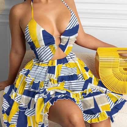 Sexy Hollow Neck V-Neck Cake Dress