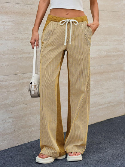 Striped Wide-Leg Denim Pants for Women Casual Stylish Streetwear
