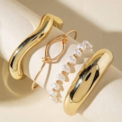 Layered Geometric Statement Cuff Bracelet Set