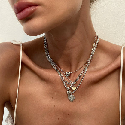 Trendy Ins Metal Ribbon Bow Necklace With Pearl Heart Pendant