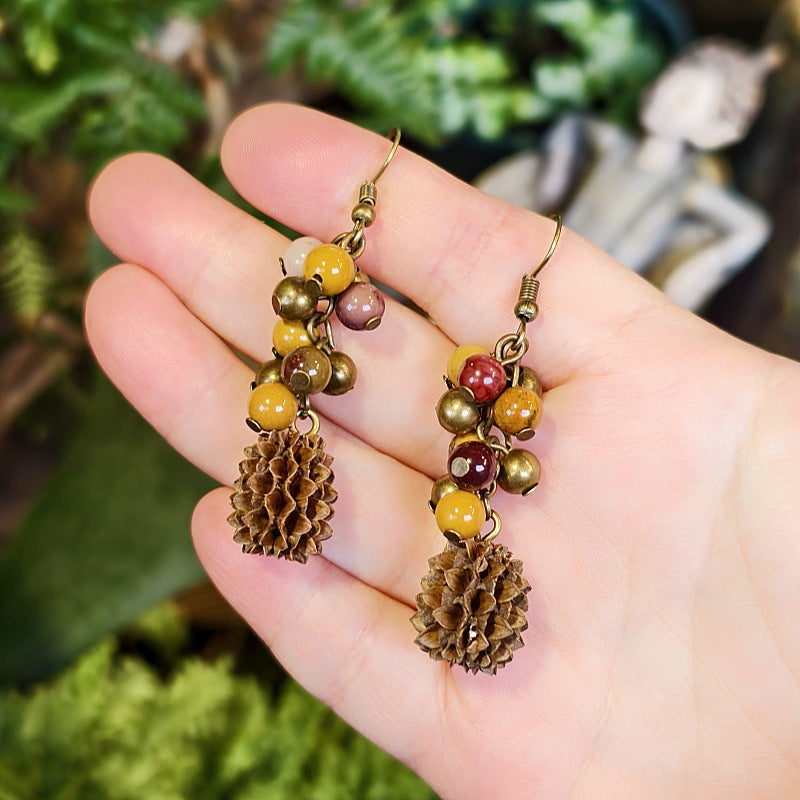 Vintage Botanical Wood Hoop Earrings - Handcrafted Nature-Inspired Designs