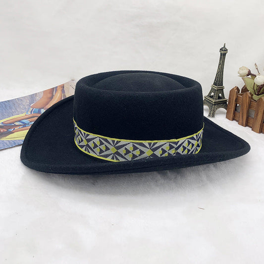 Jazz Style Wool Felt Hat with Wide Brim - Vintage Aesthetic