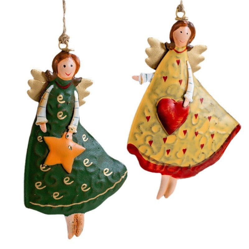 Vintage Distressed Angle Girl Iron Christmas Hanging