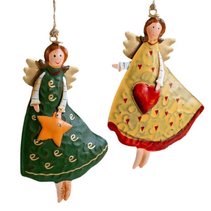Vintage Distressed Angle Girl Iron Christmas Hanging