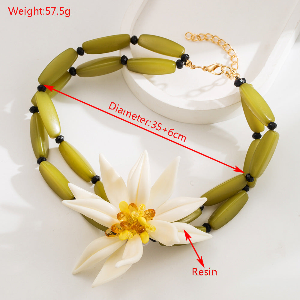 White Floral Earrings Bracelet Layered Necklace Bohemian Vacation Jewelry