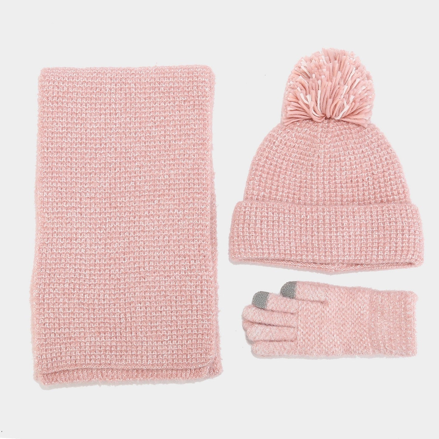 3 Pcs Winter Thermal Beanie Hat Scarf Gloves Sets