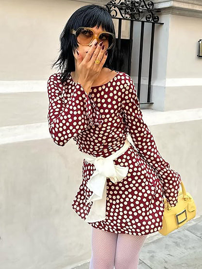 Polka Dot Print Slim Fit Short Sleeve Dress