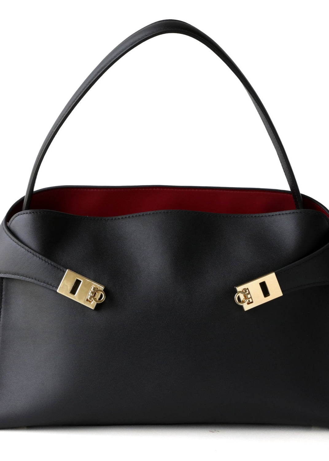 Black Leather Tote Bag with Gold Accents
