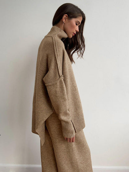 Loose High Collar Knit Sets