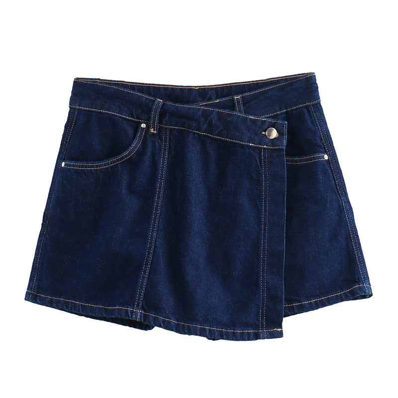 Trendy Cropped Denim Shirt and Skort Set