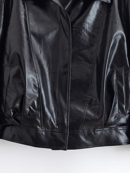 Cool Lapel Pleated Leather Jackey