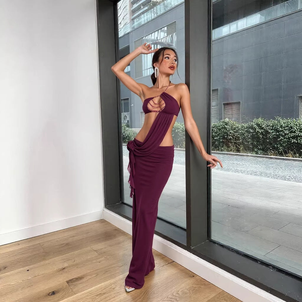 Sexy Floral Chain Detail Wrap Dress For Women