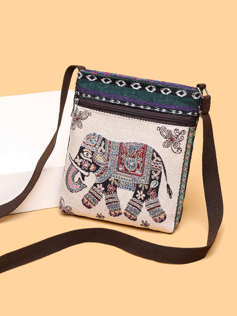 Women'S Crossbody Shoulder Bag Canvas Bag Thai Ethnic Style Embroidery Cute Fashion Lady'S Mobile Phone Bag Shoulder Bag