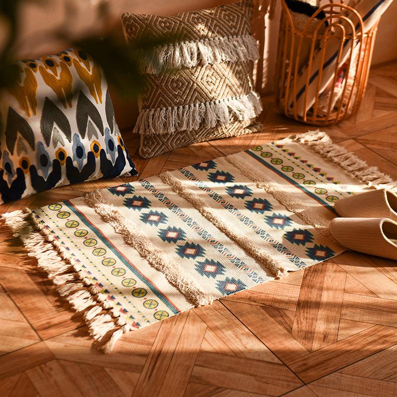 Nordic Style Cotton Tassel Woven Floor Mats Bedroom Bedside Mats Simple Modern Carpets