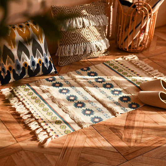 Nordic Style Cotton Tassel Woven Floor Mats Bedroom Bedside Mats Simple Modern Carpets