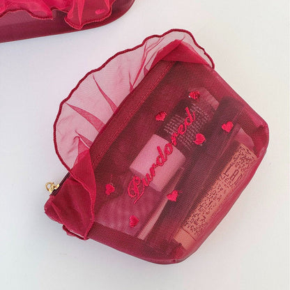 Trendy Ruffled Organza Makeup Bag Portable Versatile Storage