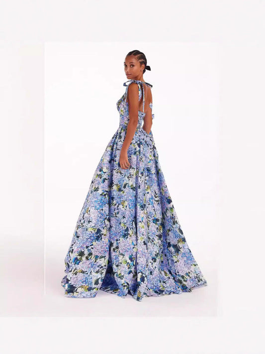 Off-Shoulder 3D Pattern Long Dress with Princess Sleeves