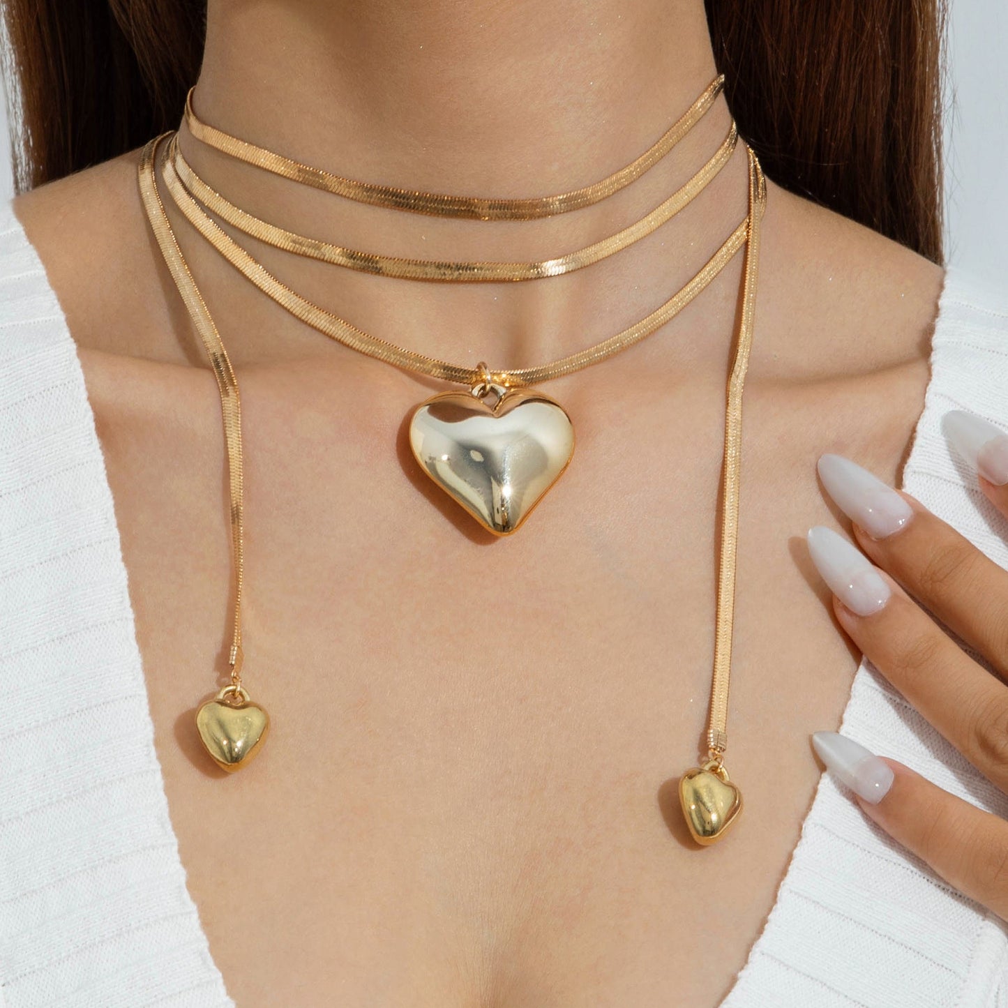 Long Layered Necklace With Diamond Accents And Geometric Pendants