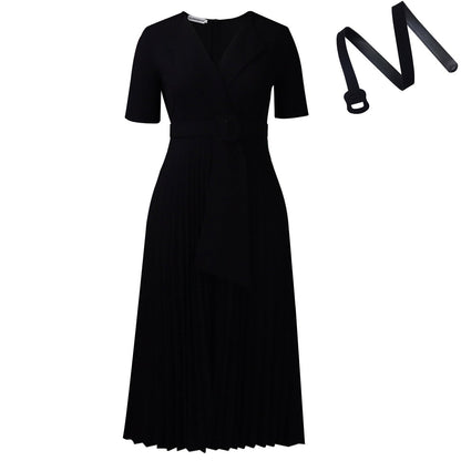 Elegant High-Waisted A-Line Dress With V-Neck