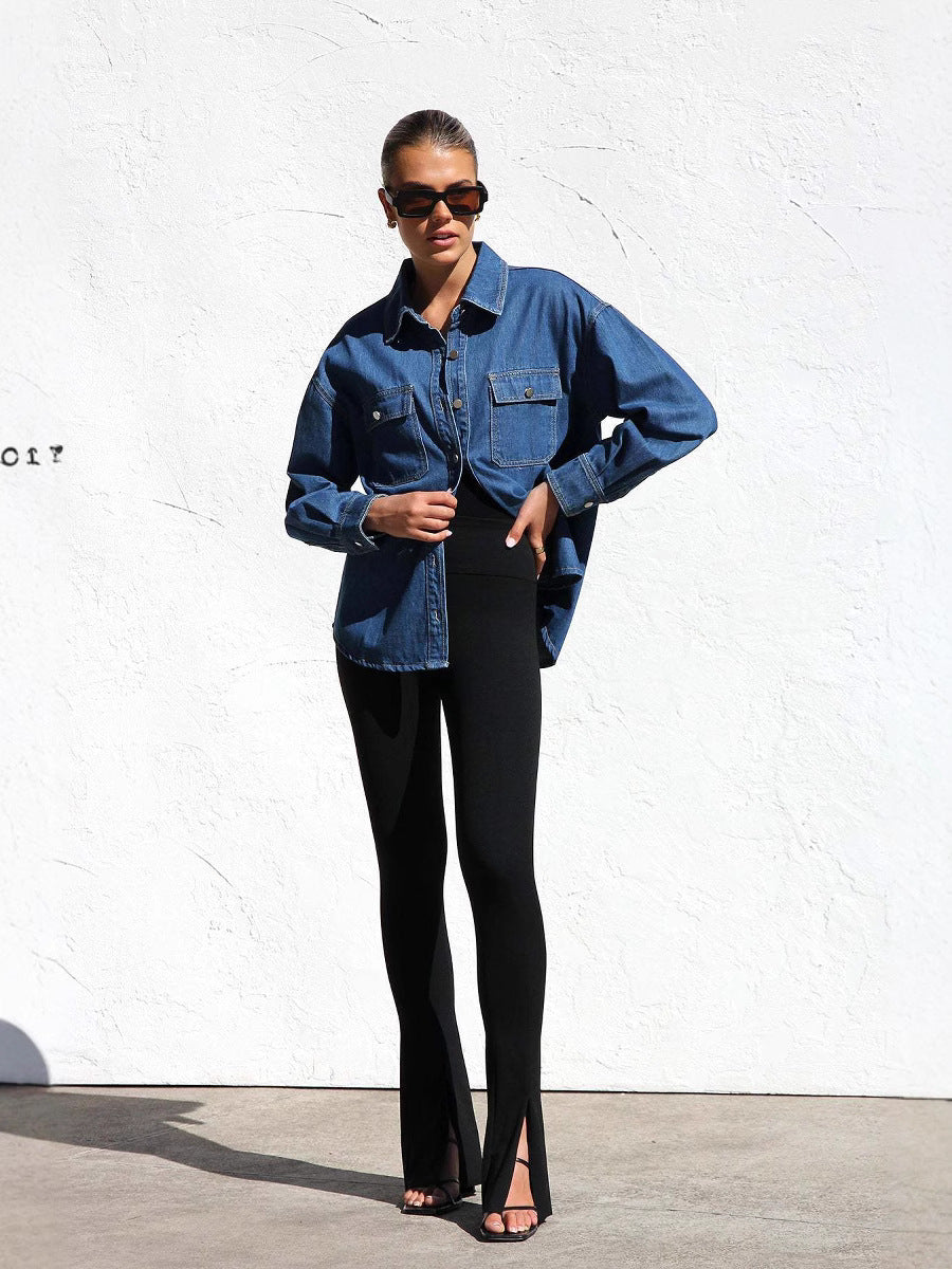 Women's Casual Denim Shirt with Pockets