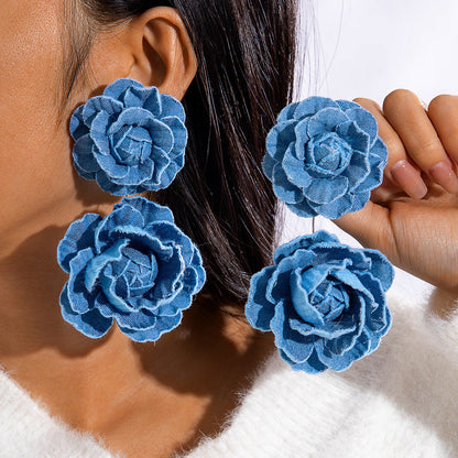 Trendy Floral Denim Tassel Earrings