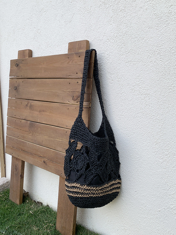 Summer Shoulder Tote Bag Beach Vacation Retro Woven Bag