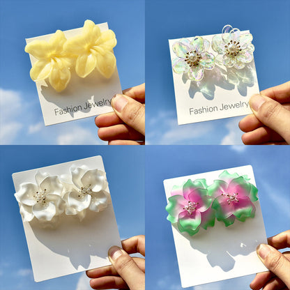Colorful Resin Flower Petal Earrings Sweet Floral Studs