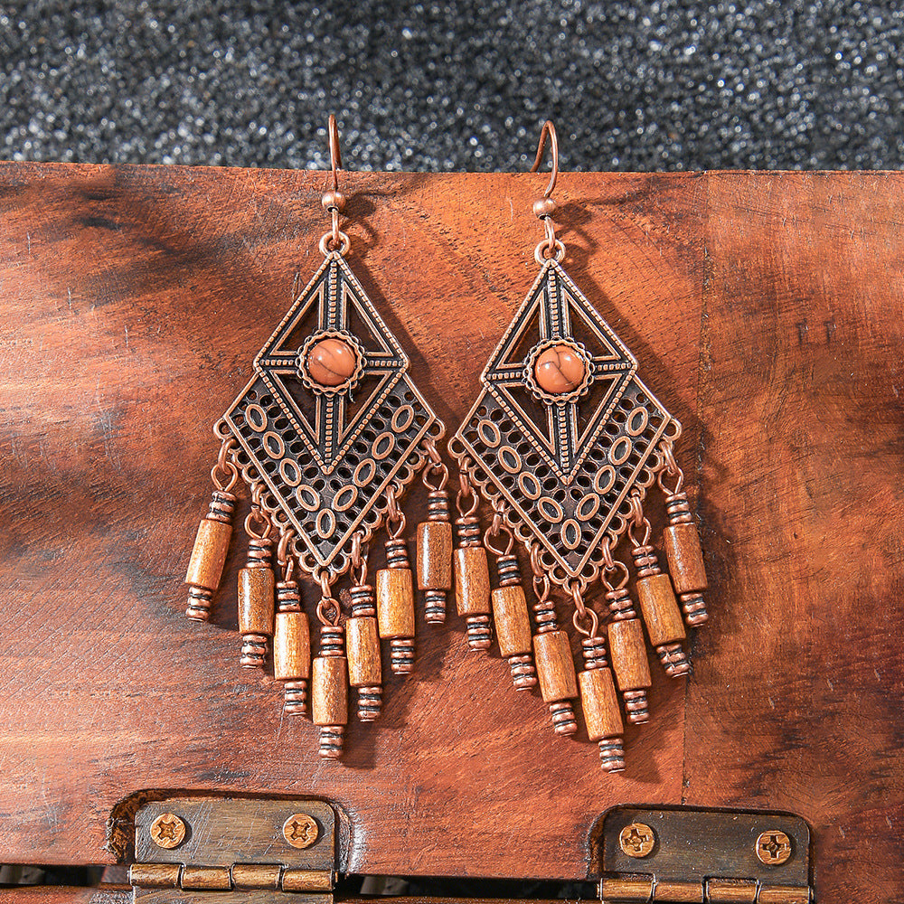Bohemian Style Handmade Tassel Earrings with Heart-Shaped Design