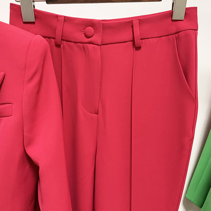 Trendy Blazer And Flared Pants Set In Fuchsia