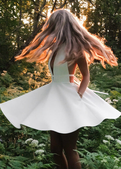 Halter Backless Fit Flare Dress White Fabric