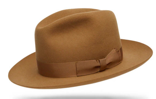 Stylish Wool Fedora Hat Classic British Wide-Brimmed Felt Hat