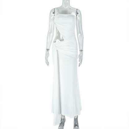 Solid Color Bodycon Backless Ruched Midi Dress