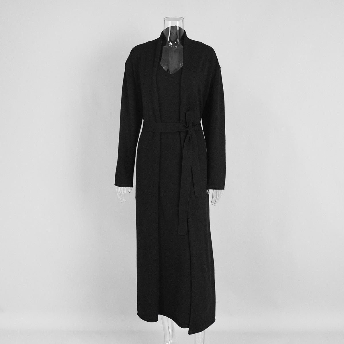 Knitted Long Sleeve Cardigan And Camisole Dress Set Soft Casual Ensemble