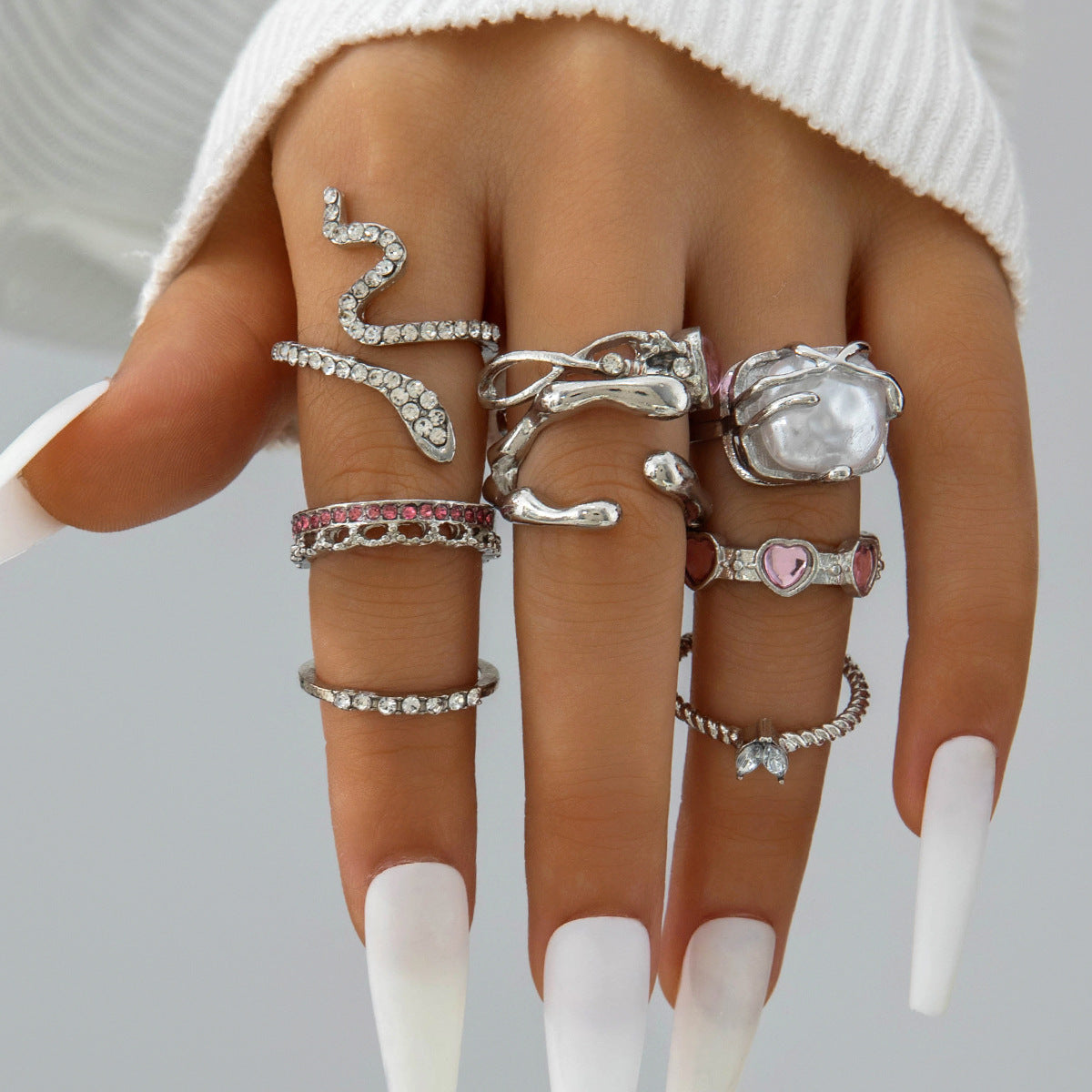 Heart Gemstone Ring Geometric Alloy Ring Set